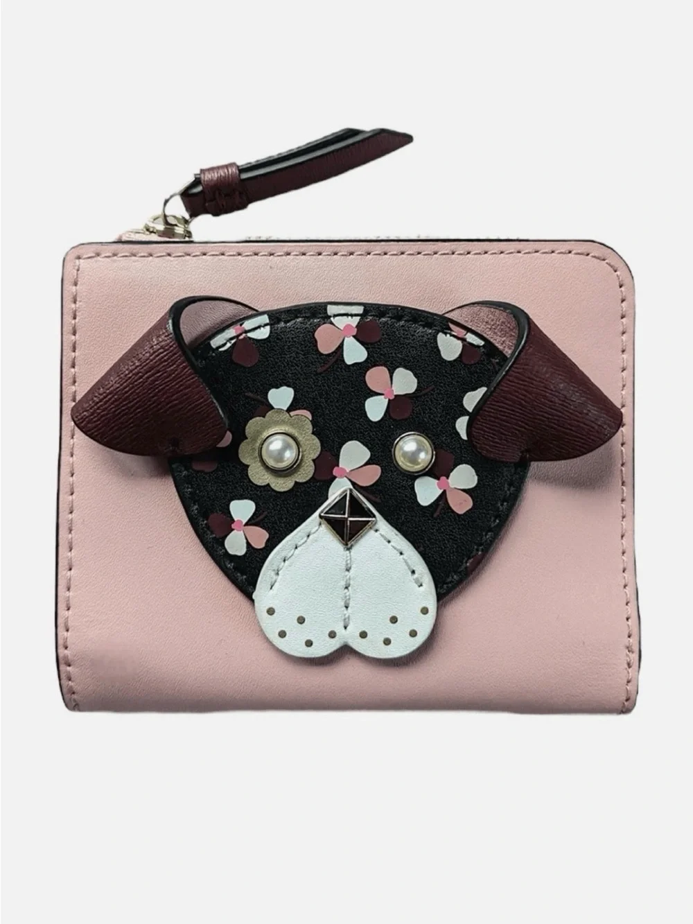 kate spade pink floral puppy zip-around wallet NWOT